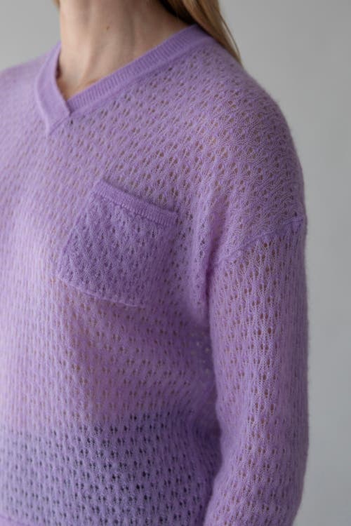 Sskein Lacey Pointelle Pullover In Purple