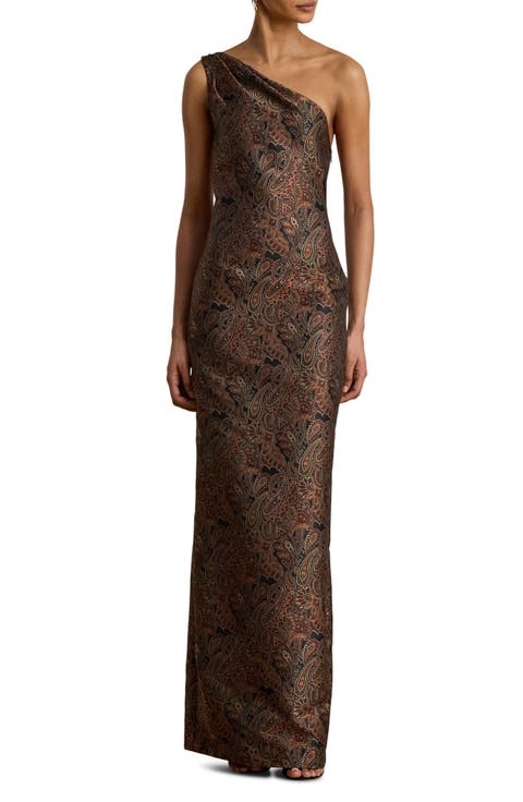 Paisley Jacquard One Shoulder Gown