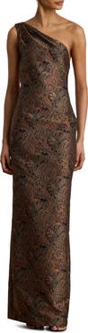 Lauren Ralph Lauren Paisley Jacquard One Shoulder Gown