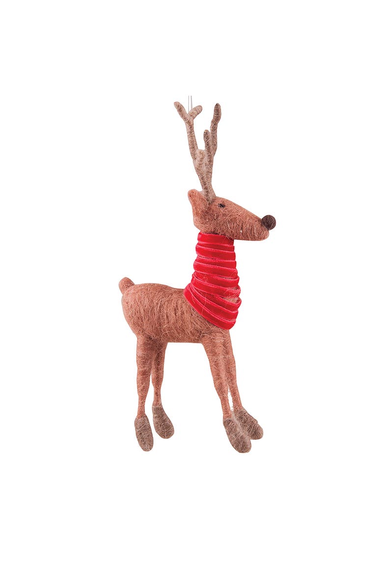 Brown Deer with  Red Christmas Xmas Ornament, Main, color, Brown