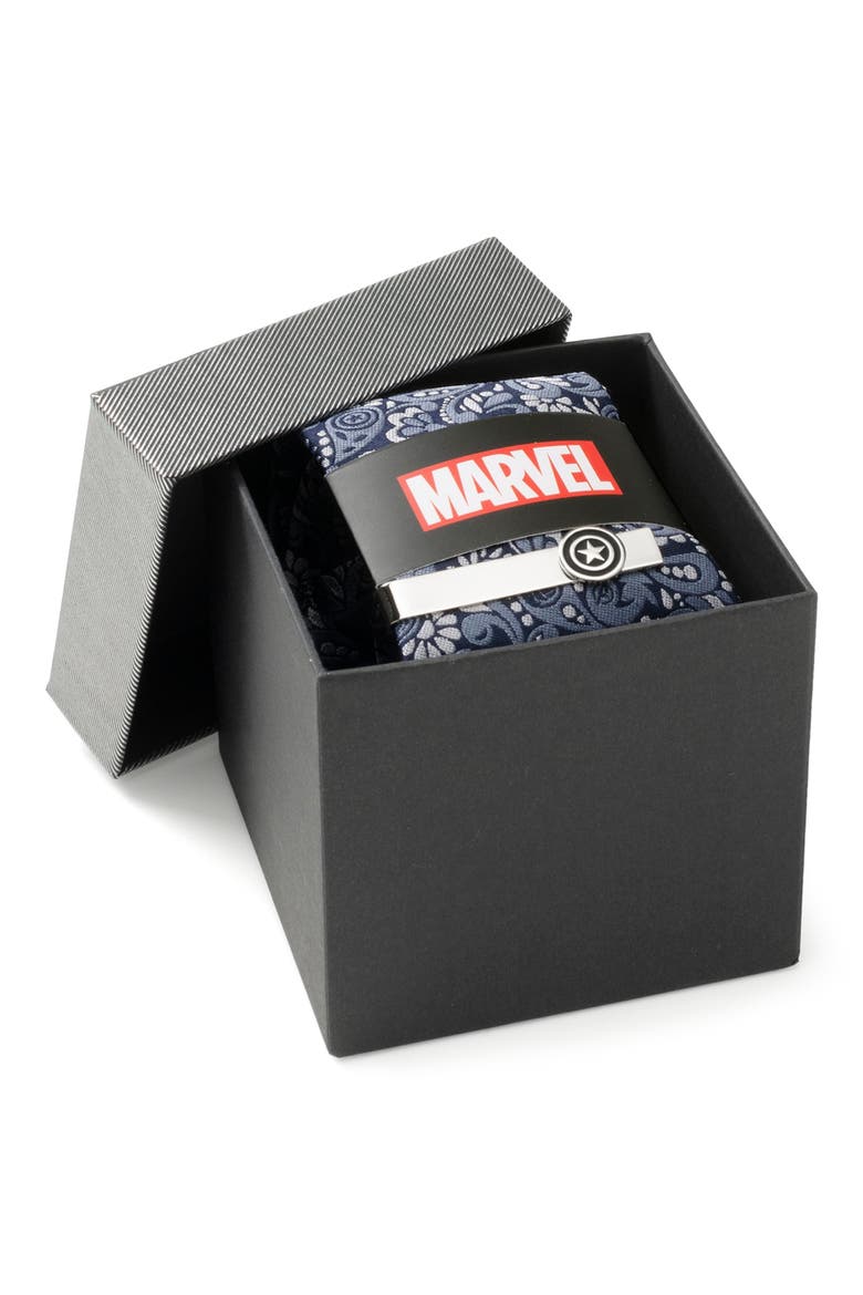 Avengers Silk Tie & Tie Bar Set, Alternate, color, NAVY