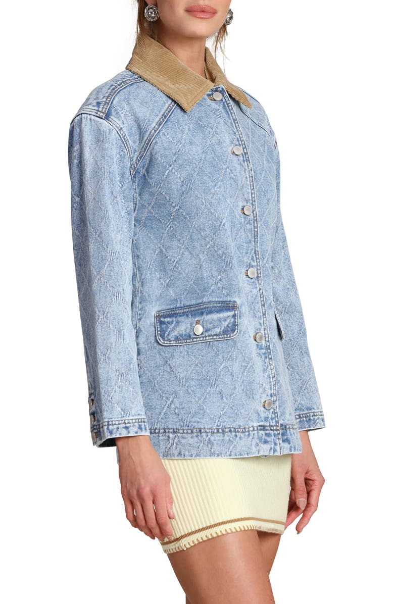 Avec Les Filles Relaxed Contrast Collar Barn Jacket, Alternate, color, Light Wash Diamond