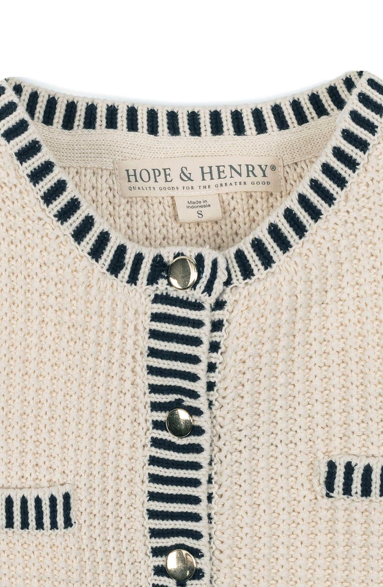 Hope & Henry Organic Puff Sleeve Textured Cardigan Sweater, Alternate, color, Ivory Tweed