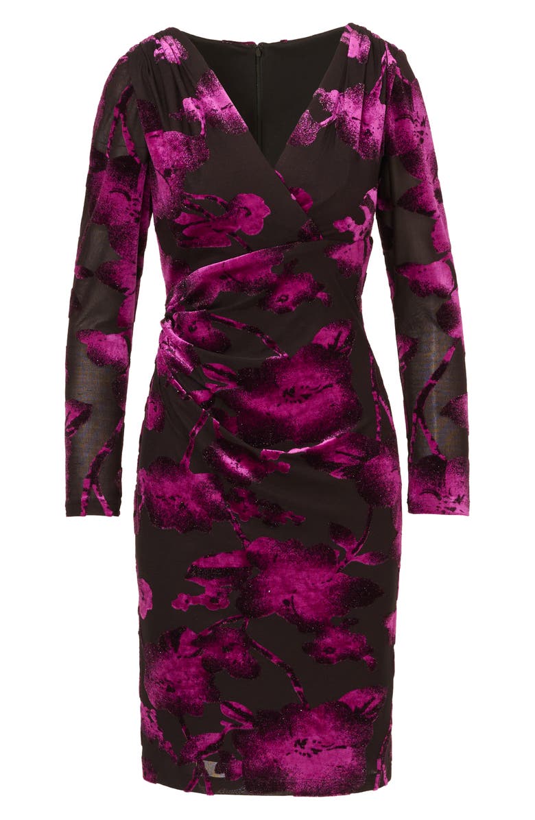 Adrianna Papell Long Sleeve Velvet Dress, Alternate, color, Black/ Violet