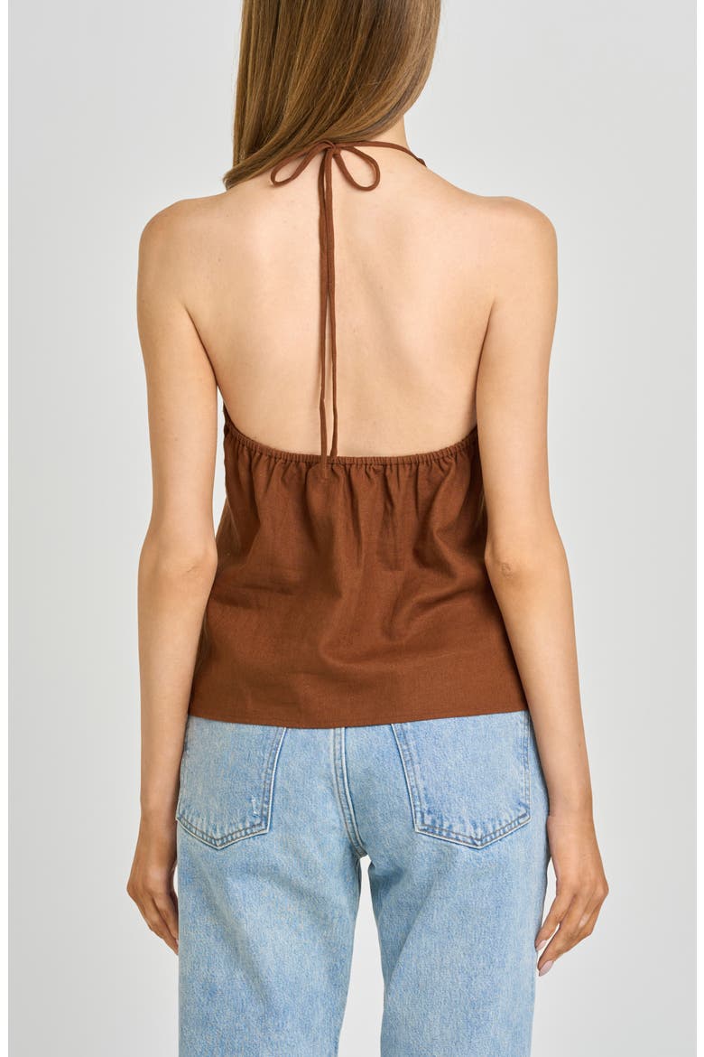 Kaia Linen Blend Halter Top, Alternate, color, CHOCOLATE
