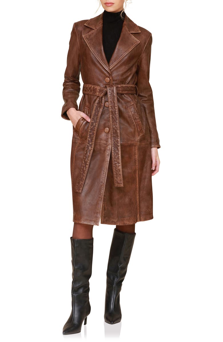 Avec Les Filles Belted Leather Trench Coat, Alternate, color, 