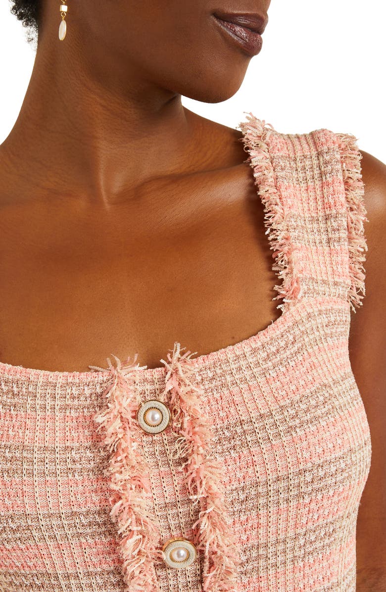 Misook Fringed Sleeveless A-Line Dress, Alternate, color, Pink