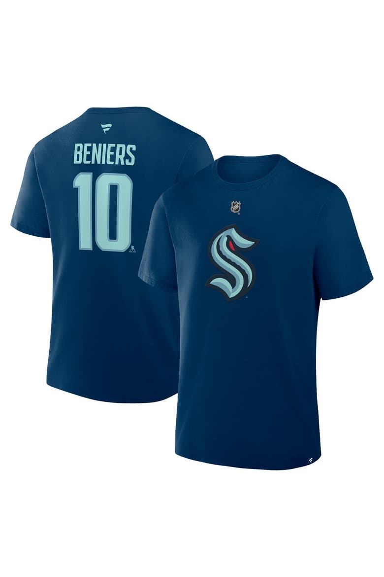 Men's Fanatics Matty Beniers Navy Seattle Kraken Authentic Stack Name & Number T-Shirt, Main, color, Navy
