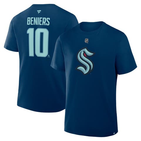 Men's Fanatics Matty Beniers Navy Seattle Kraken Authentic Stack Name & Number T-Shirt