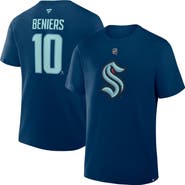 FANATICS Men's Fanatics Matty Beniers Navy Seattle Kraken Authentic Stack Name & Number T-Shirt