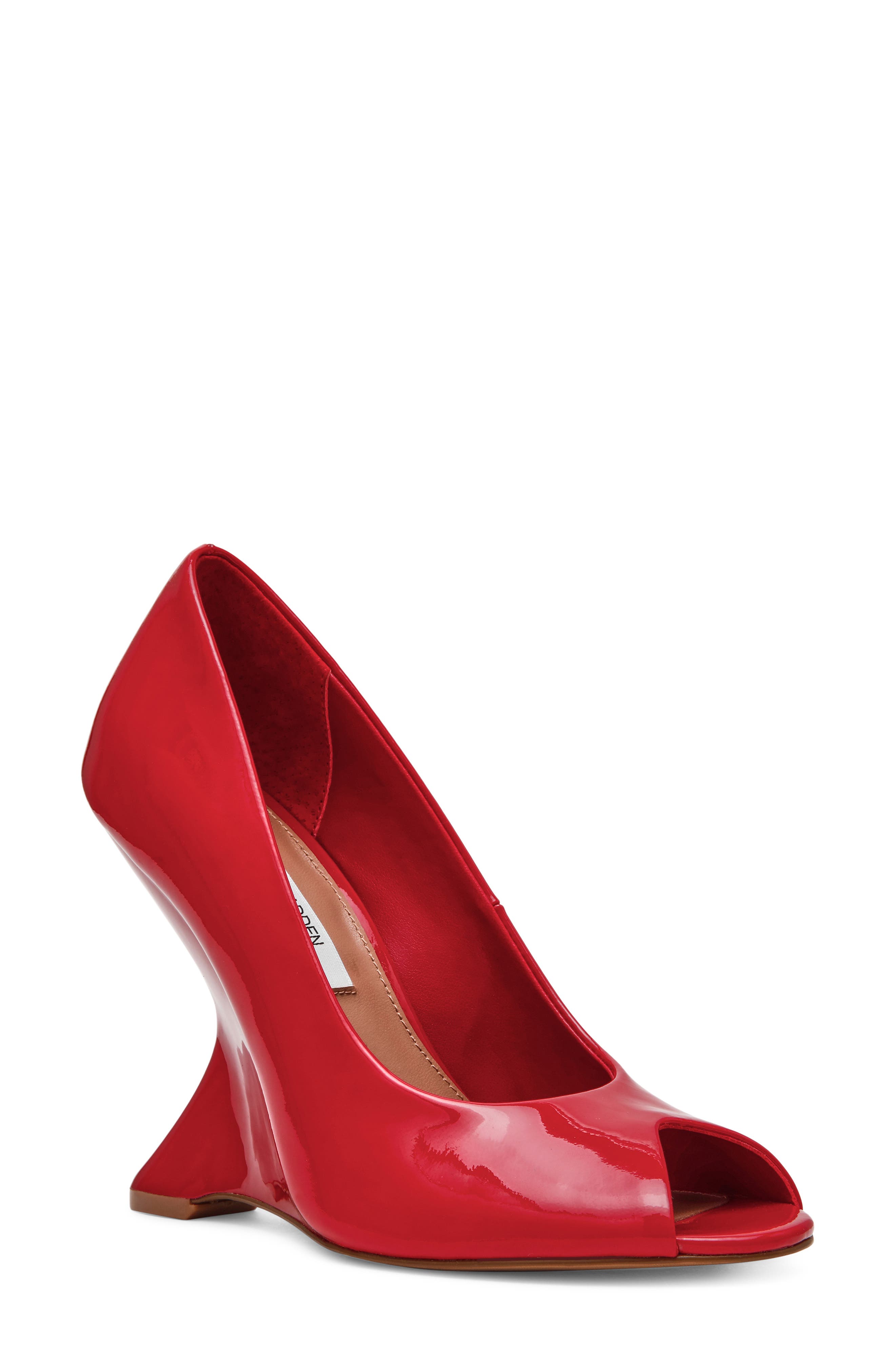 Palmetto Peep Toe Wedge Pump, Main, color, RED PATENT