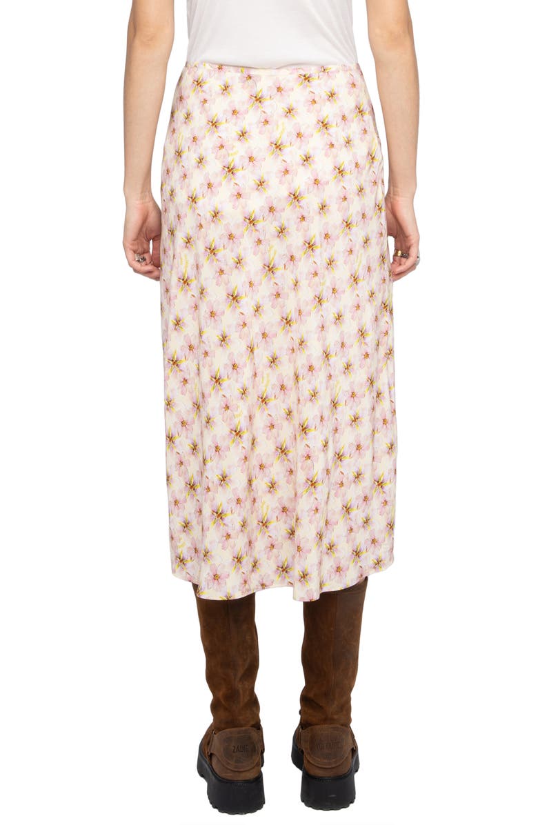 Zadig & Voltaire Jayla Mirror Flowers Lace Trim Crepe Midi Skirt, Alternate, color, Pear