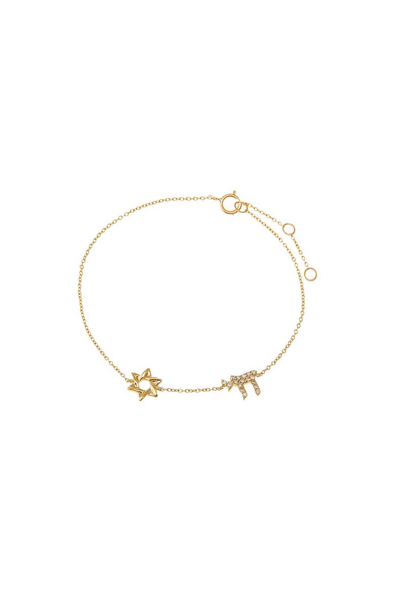 Diamond Pave/Solid Chai & Star Of David Bracelet 14K, Main, color, 14K Gold
