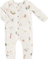 Pehr Print Long Sleeve Organic Cotton Placket Romper