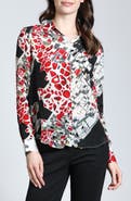 APNY Abstract Print Roll Tab Sleeve Chiffon Button-Up Shirt