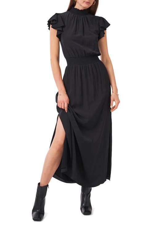 Flutter Sleeve Smocked Neck Dress