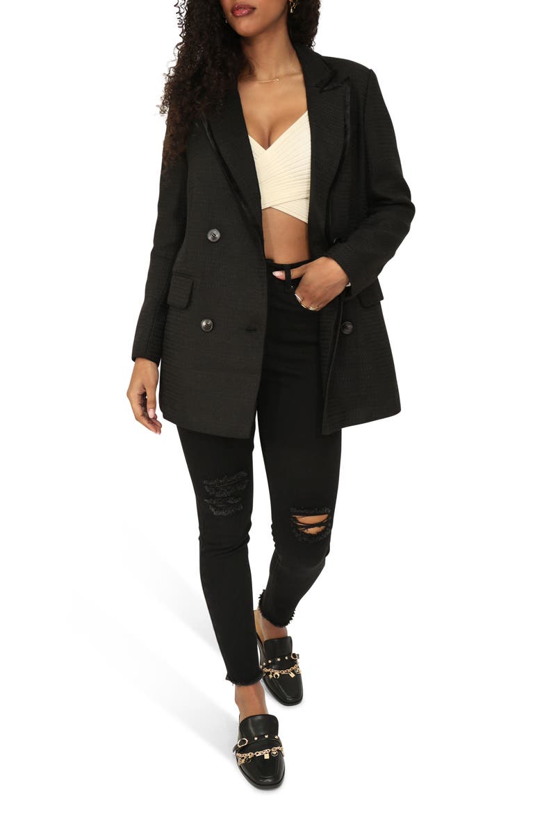 Belle & Bloom Because Of You Trimmed Blazer, Alternate, color, Black