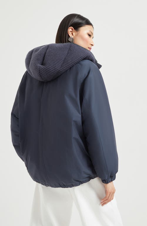 Brunello Cucinelli Puffer Jackets With Hood And Pockets In Blue