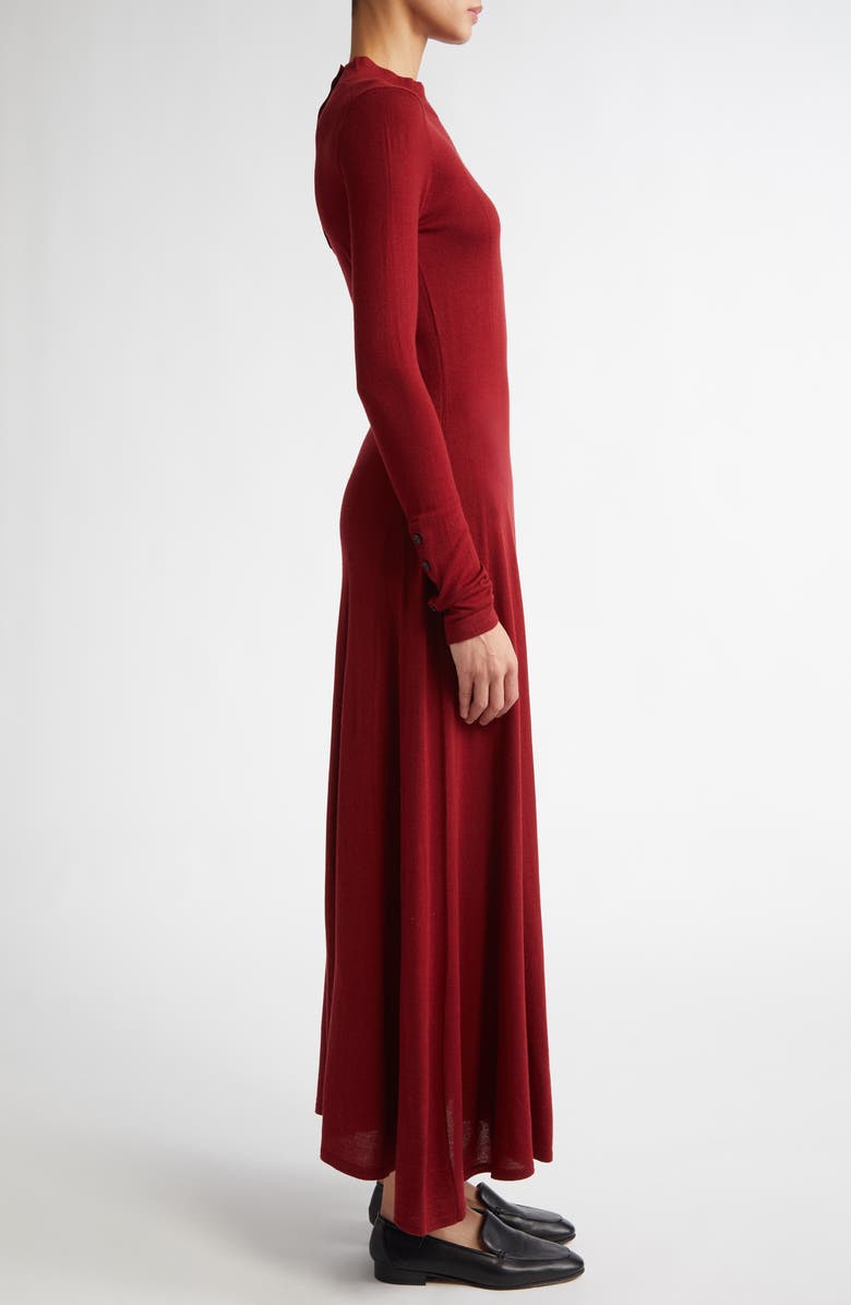 Maria McManus Godet Button Long Sleeve Merino Wool Maxi Sweater Dress, Alternate, color, Cabarnet