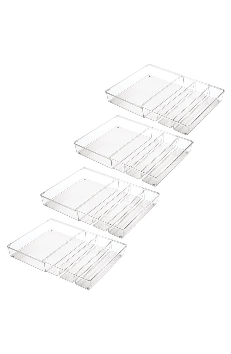 mDesign Plastic Adjustable/Expandable Drawer Storage Organizer, 4 Pack, Clear, Main, color,