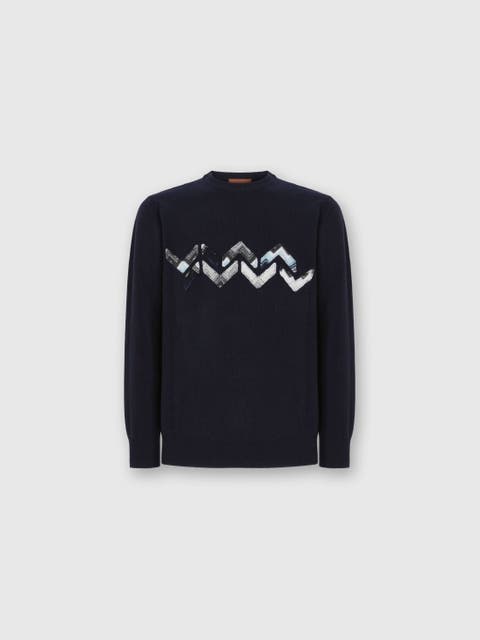Crew Neck Sweater With Zigzag Detail