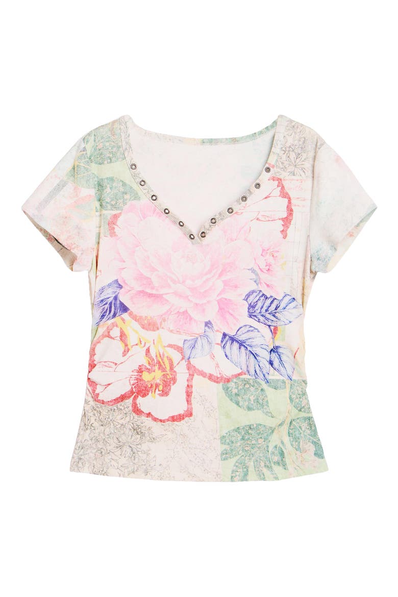 Floral V-Neck Cotton Jersey Top, Alternate, color, MULTI