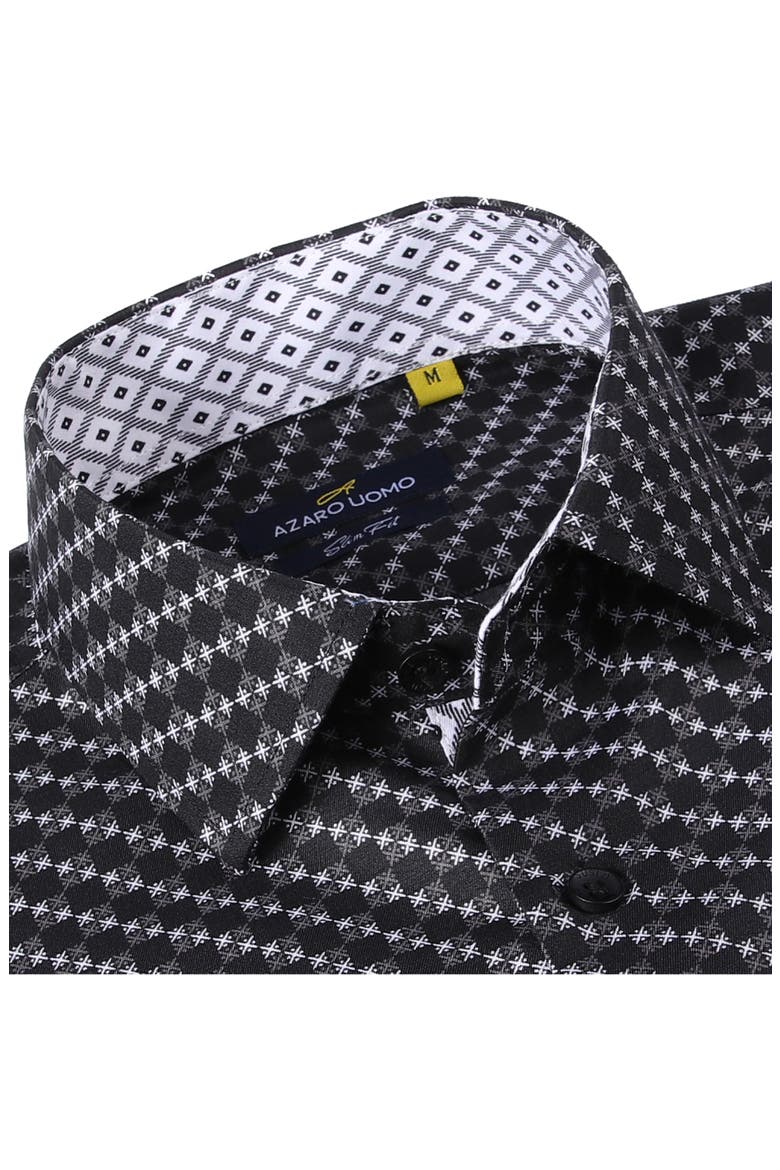 Slim Fit Geometric Print Performance Button-Up Shirt, Alternate, color, BLACK