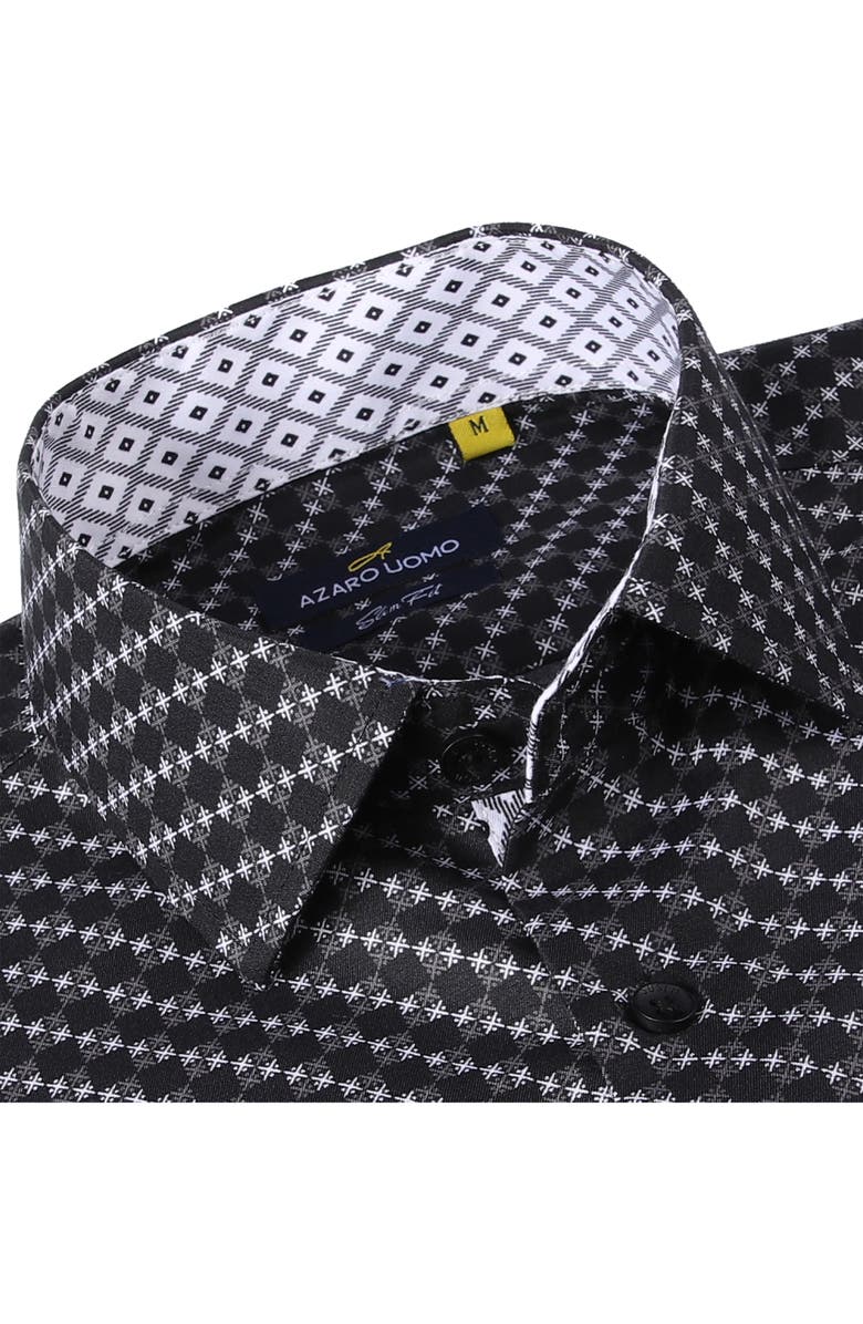 Azaro Uomo Slim Fit Geometric Print Performance Button-Up Shirt, Alternate, color, Black