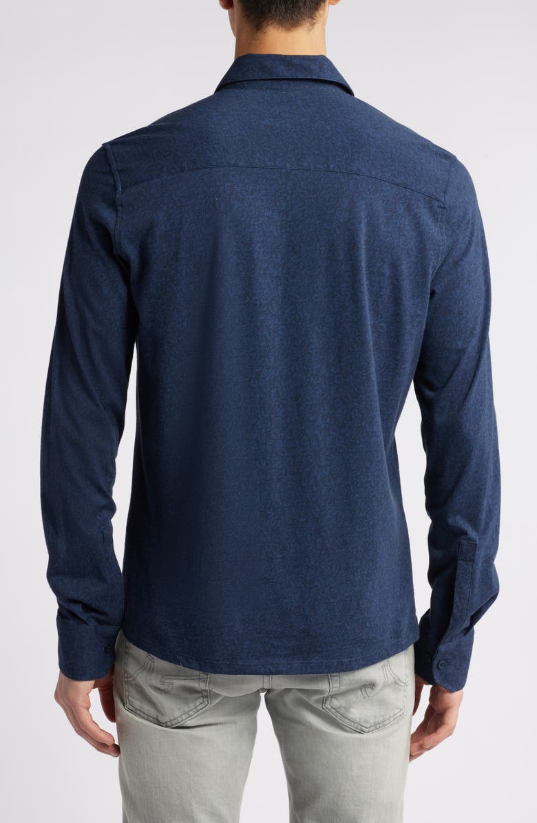 Robert Barakett Samuel Leaf Print Knit Button-Up Shirt, Alternate, color, Navy