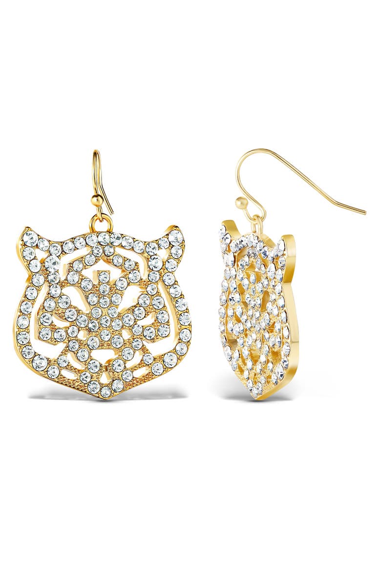 Tiger Drop Earrings with Clear Crystals, Alternate, color, Gold