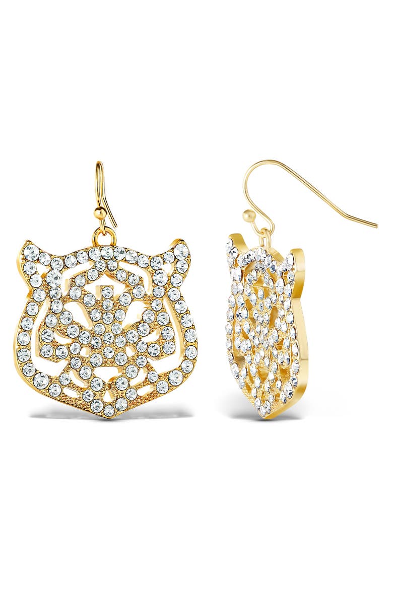Jessica Simpson Tiger Drop Earrings with Clear Crystals, Alternate, color, Gold