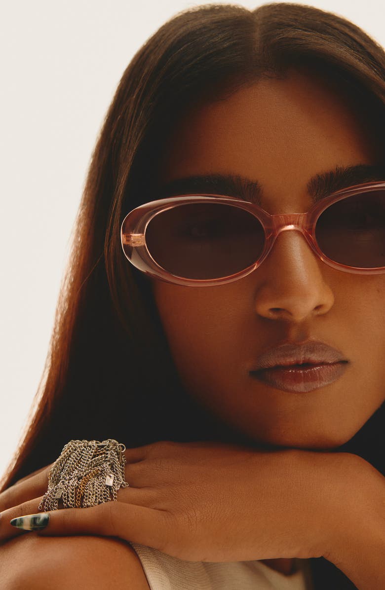 QUAY Felt Cute 52mm Gradient Small Oval Sunglasses, Alternate, color, Primrose/ Sepia