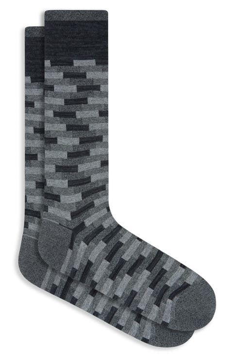 Geo Pattern Mercerized Cotton Blend Dress Socks