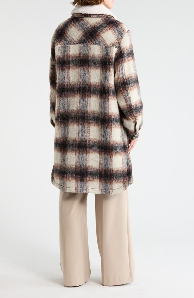Vince Camuto Fleece Collared Longline Coat, Alternate, color, Autumn Barn Plaid