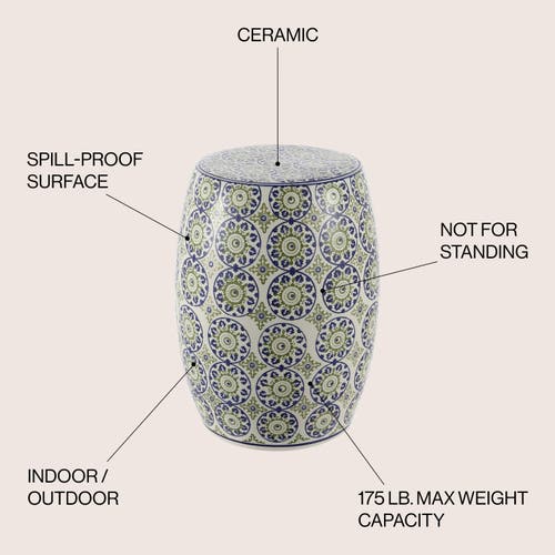 Jonathan Y Lula 17.25" Suzani Ceramic Garden Stool In Blue/green
