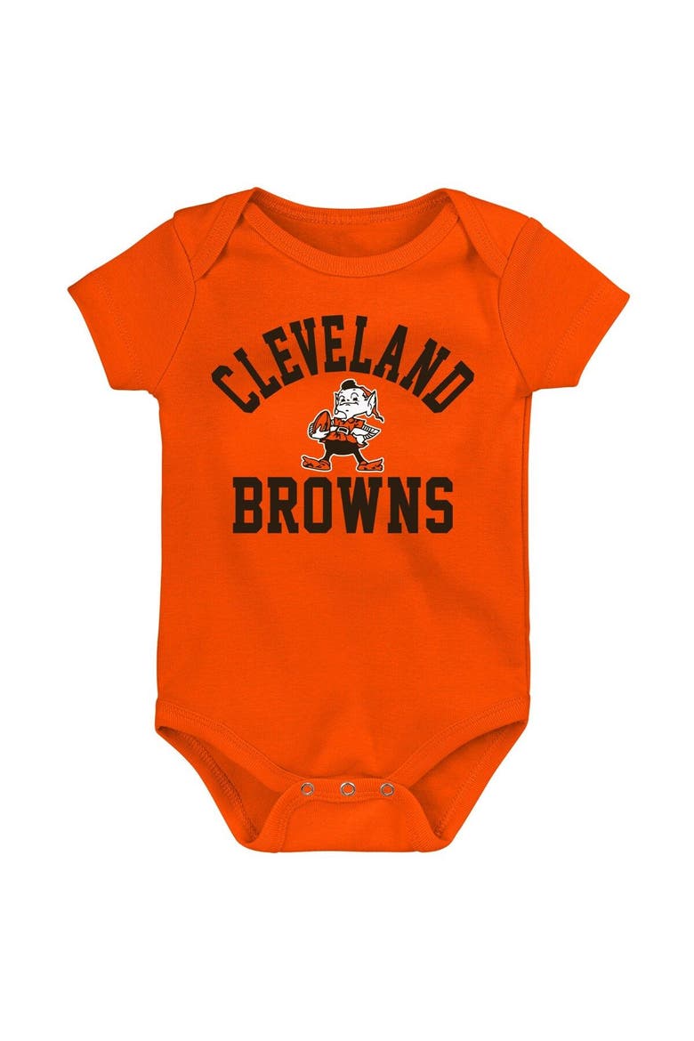 Newborn & Infant Brown/Orange/Heather Gray Cleveland Browns Three-Pack Eat, Sleep & Drool Retro Bodysuit Set, Alternate, color, Brown