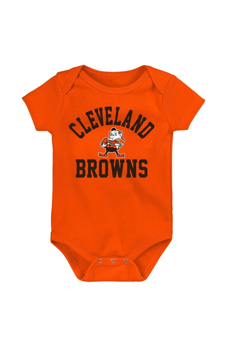 Outerstuff Newborn & Infant Brown/Orange/Heather Gray Cleveland Browns Three-Pack Eat, Sleep & Drool Retro Bodysuit Set, Alternate, color, Brown