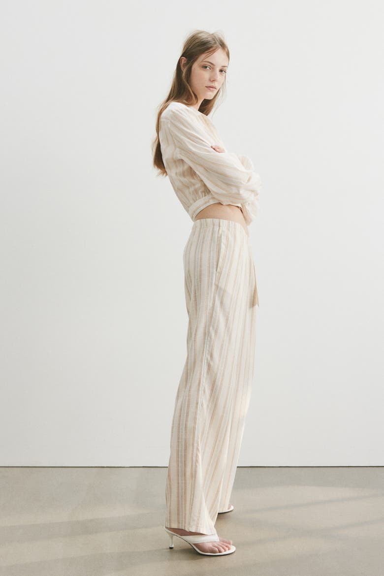Wide Linen-blend Trousers, Alternate, color, White/striped