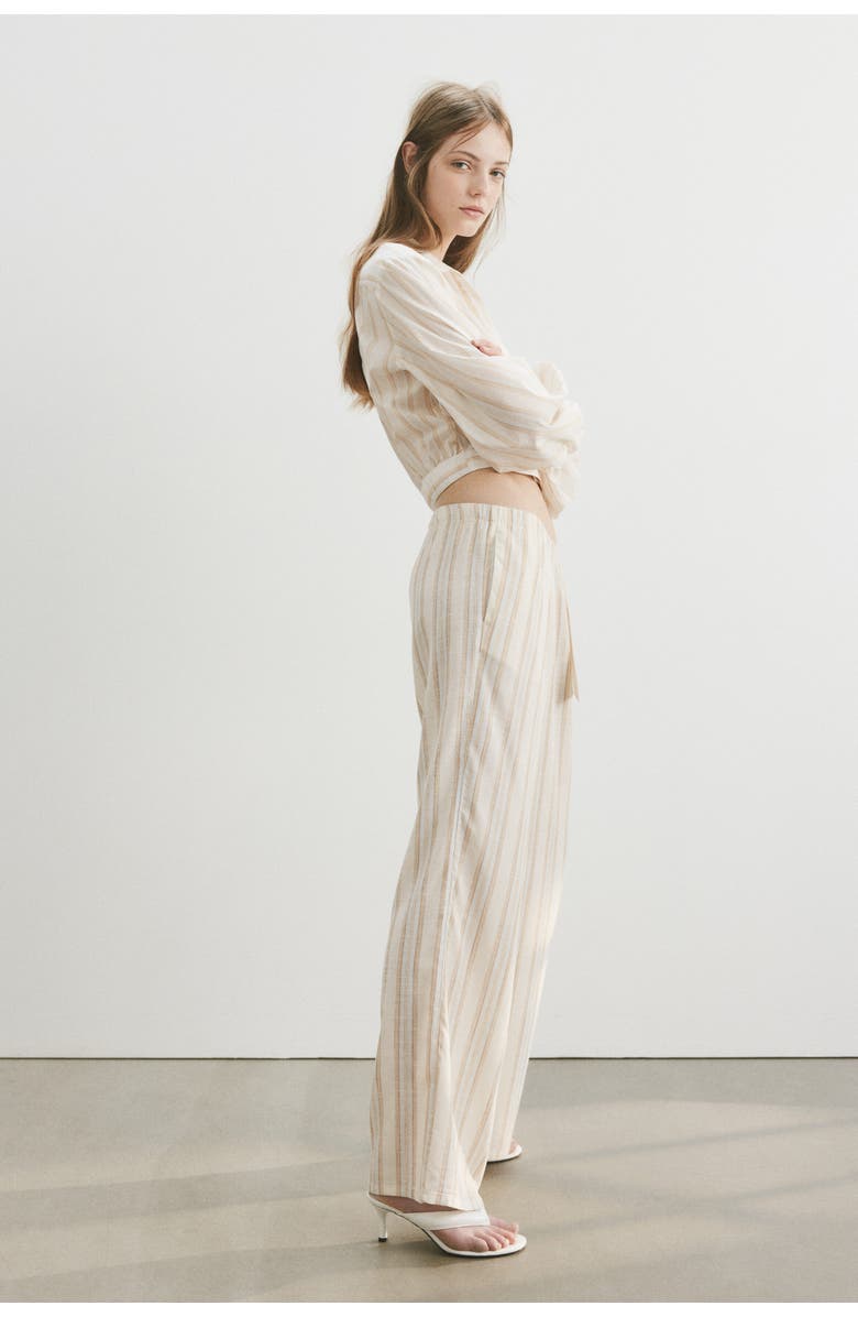 H&M Wide Linen-blend Trousers, Alternate, color, White/Striped
