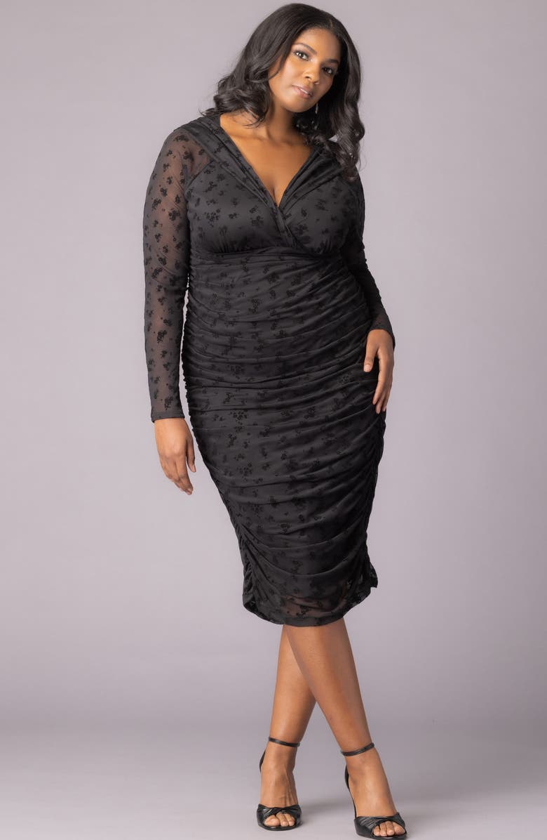 Kiyonna Betsey Ruched Elbow Sleeve Midi Bodycon Dress, Alternate, color,