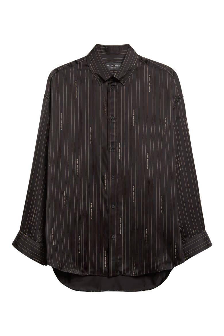 Logo Stripe Cocoon Button-Down Shirt, Alternate, color, 1264 BLACK/ CAMEL