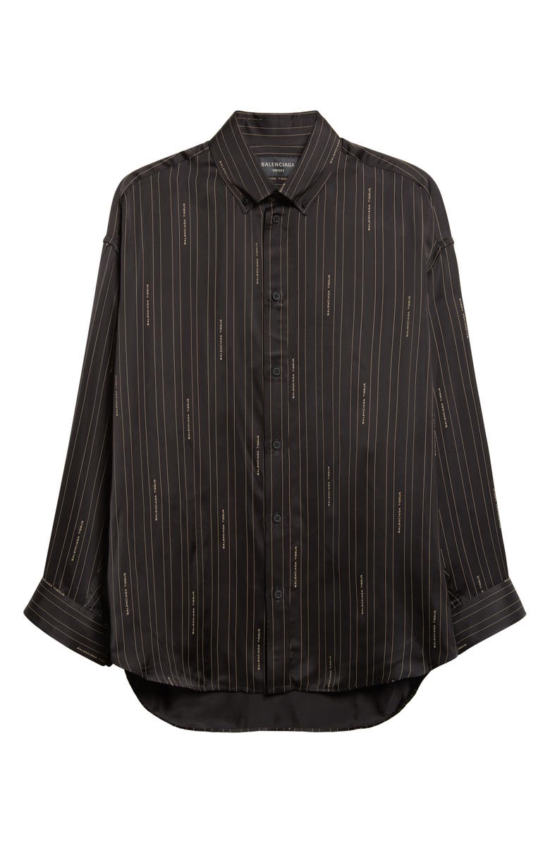 Balenciaga Logo Stripe Cocoon Button-Down Shirt, Alternate, color, 1264 Black/ Camel