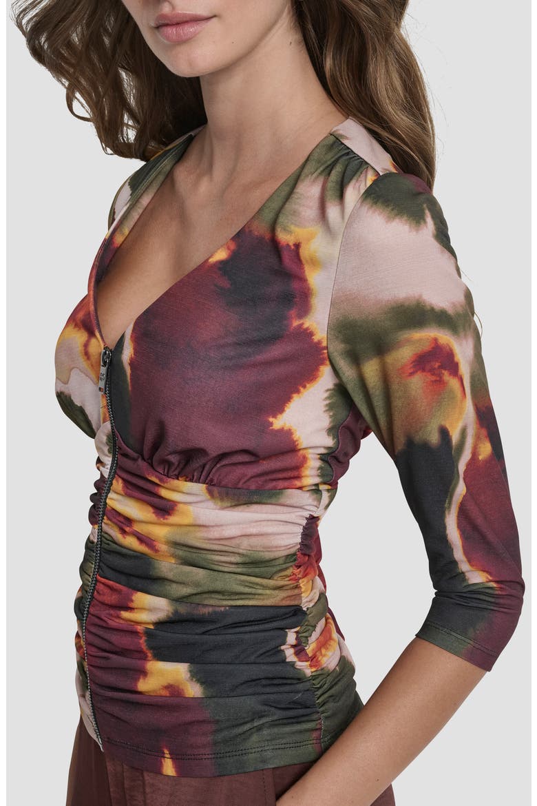 Ruched Knit Zip-Up Top, Alternate, color, INK DIFFUSION