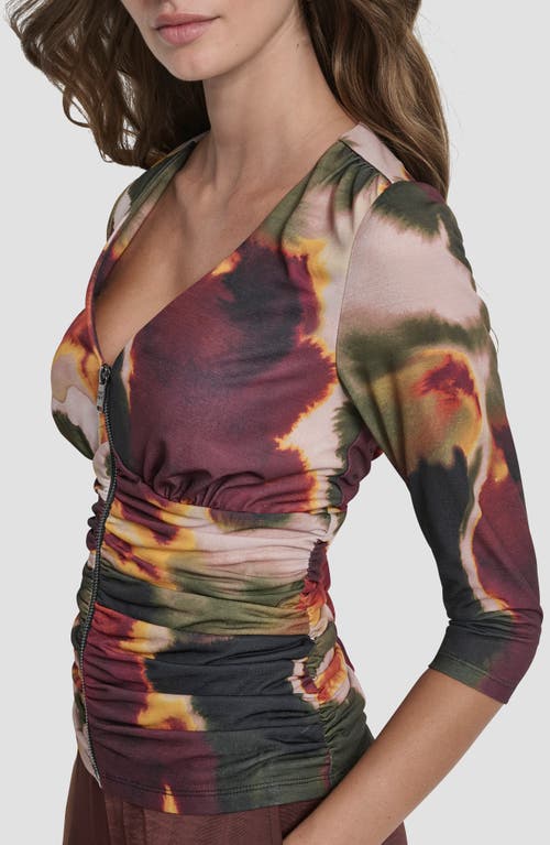 Dkny Ruched Knit Zip-up Top In Multi