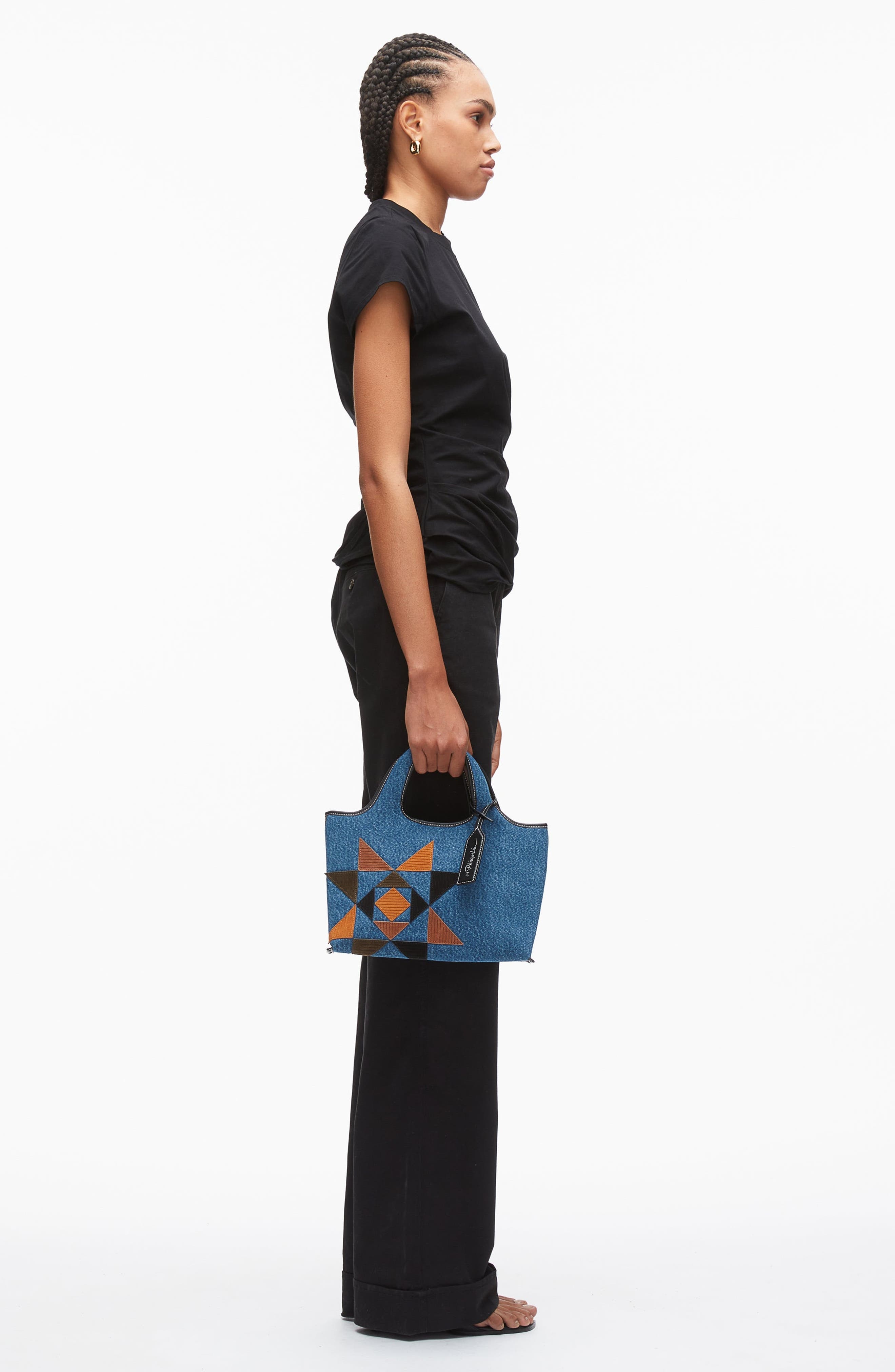 Denim Suede Patch Mini Market Tote, Alternate, color, Blue Indigo Multi
