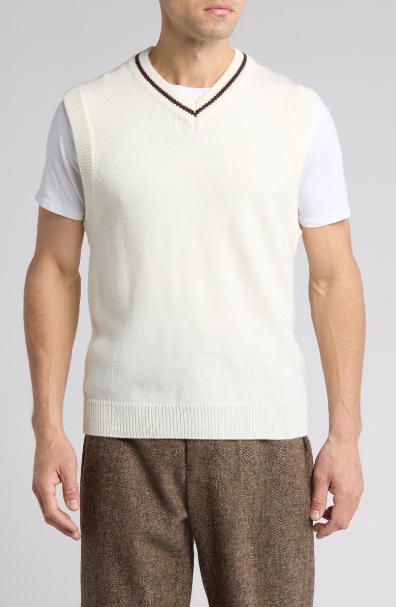 Elwood Townsend Tipped V-Neck Sweater Vest, Main, color, Off White