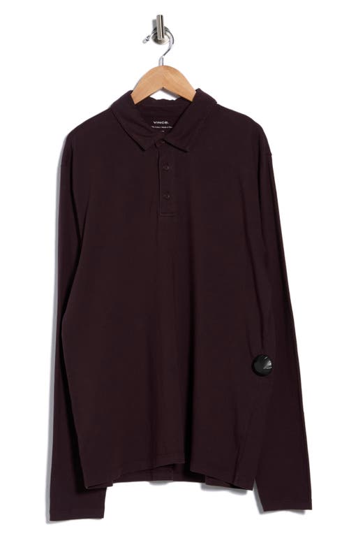 Vince Cotton Long Sleeve Polo In Burgundy