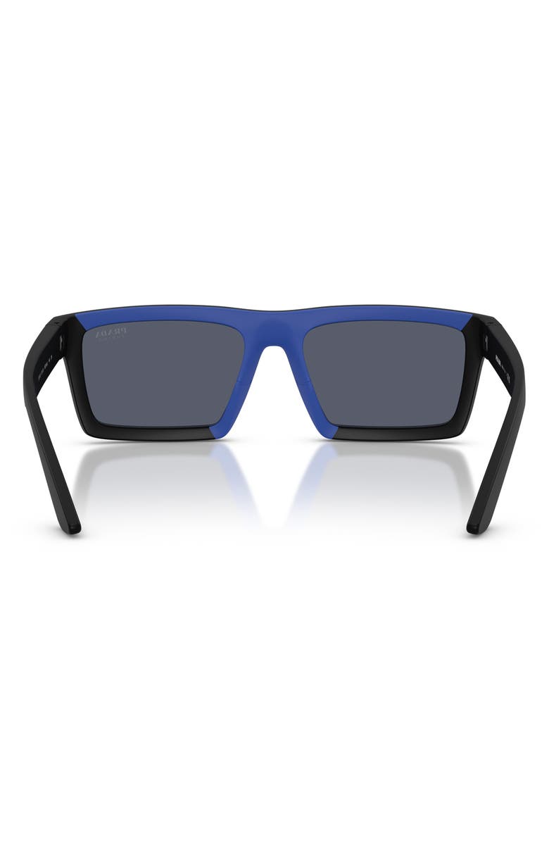 Prada Linea Rossa 55mm Rectangular Sunglasses, Alternate, color, Matte Black/ Blue Violet
