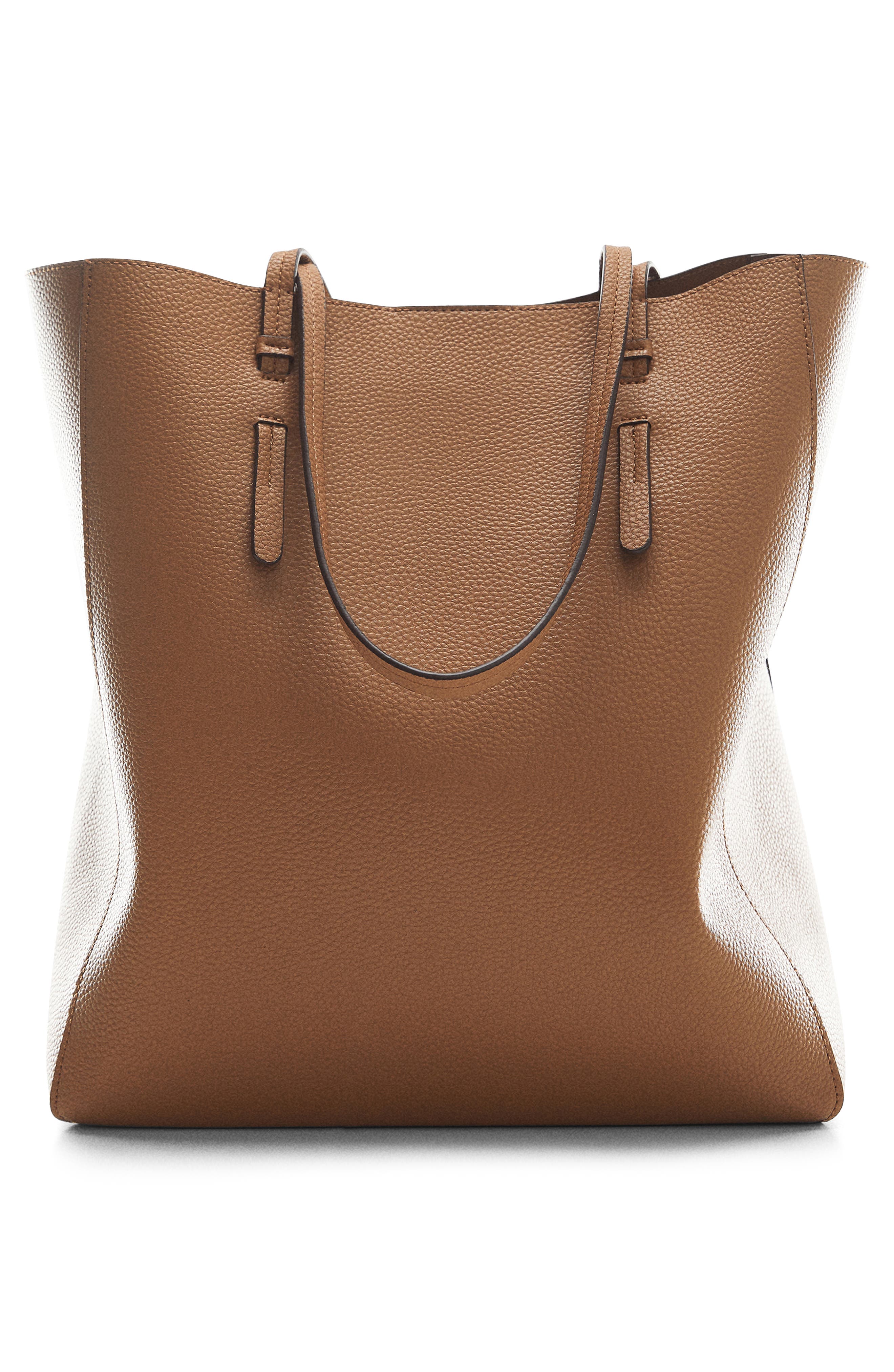 MANGO Faux Leather Shopper Tote, Alternate, color, 