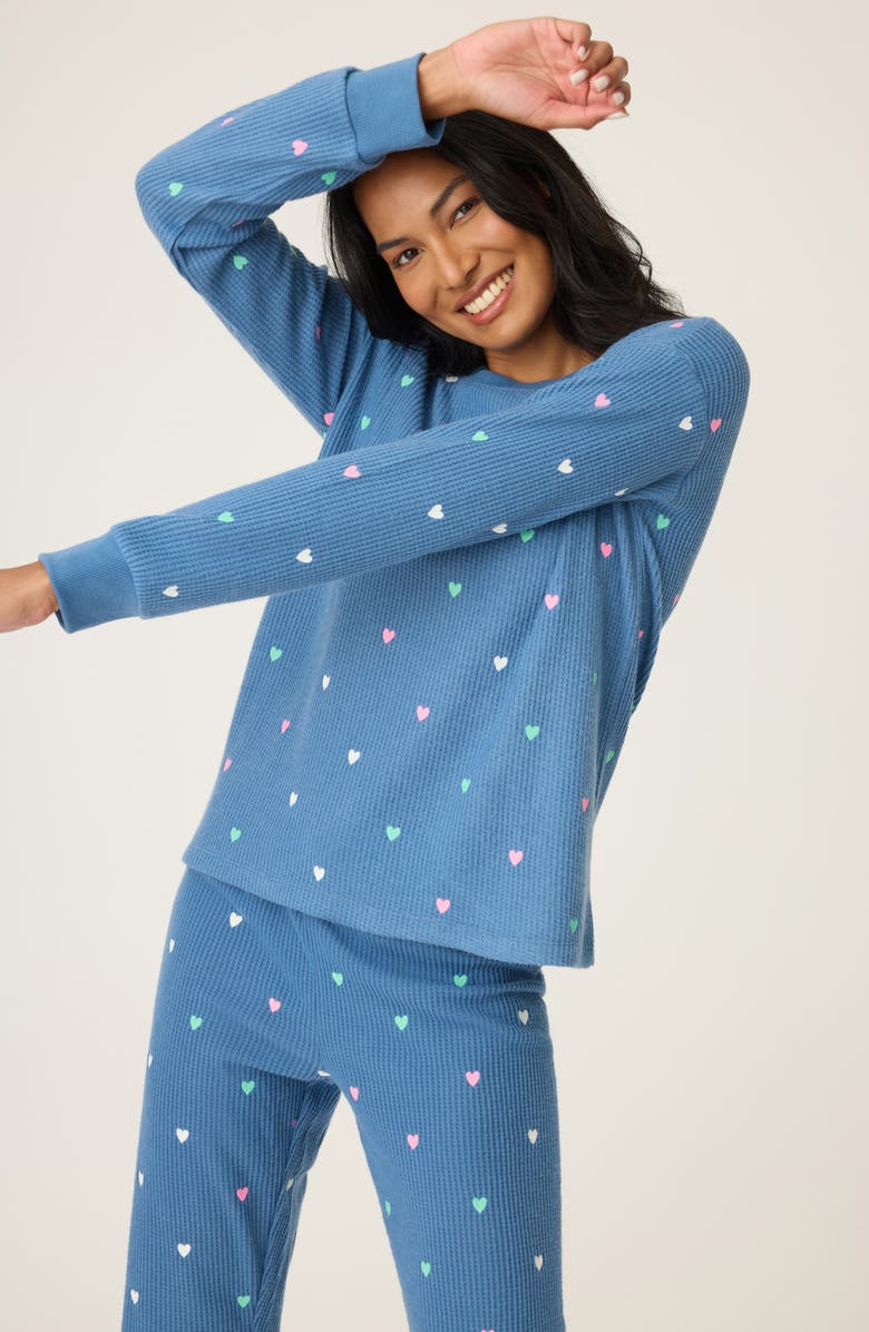 PJ Salvage Love Club Thermal Pajama Top, Alternate, color, Blue Horizon